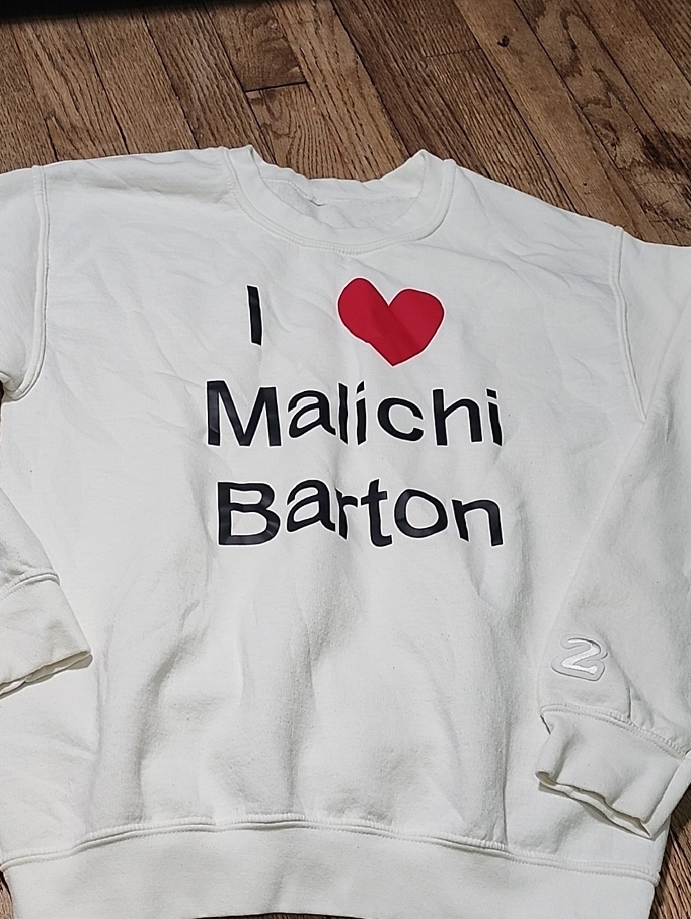 White Graphic Crewneck Sweatshirt with Red Heart